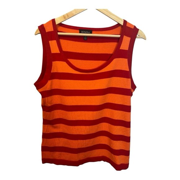 Rondina Striped Sleeveless Tank Top Large Poppy Red/Coral Scoop Neck Sty. 602953 - Picture 2 of 8